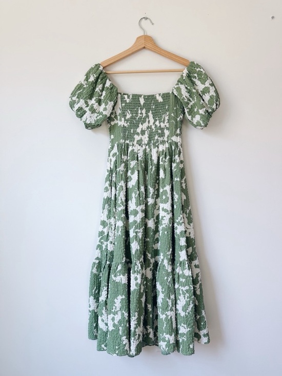 Abercrombie & Fitch Green Puff Sleeve Floral Midi Dress - Picture 6 of 7